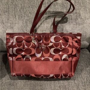 Coach Burgundy Signature Tote Bag/ mom bag/diaper bag